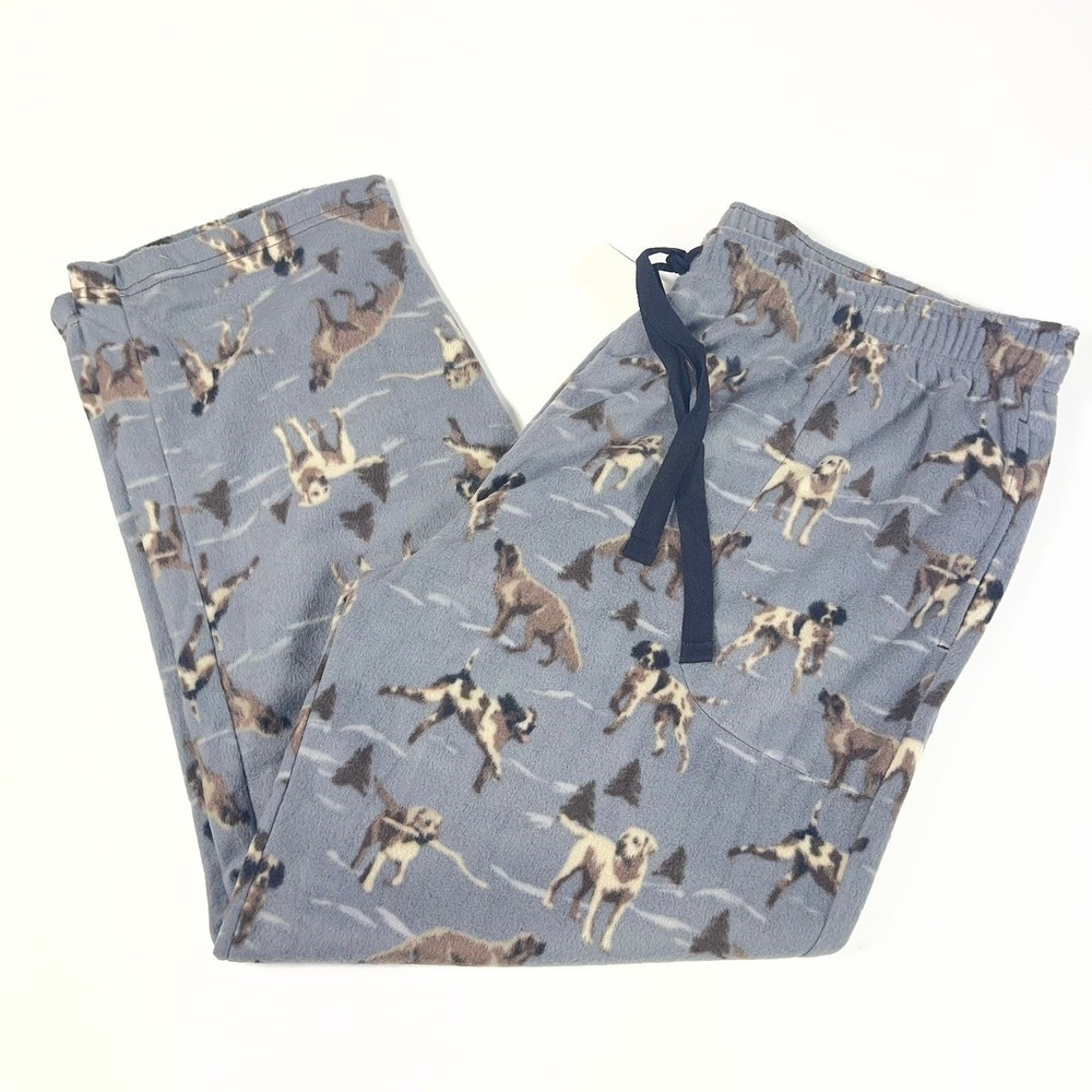 Cuddl Duds Mens Pajama Pants Size 4XB Gray Fleece Hunting Dog Print New